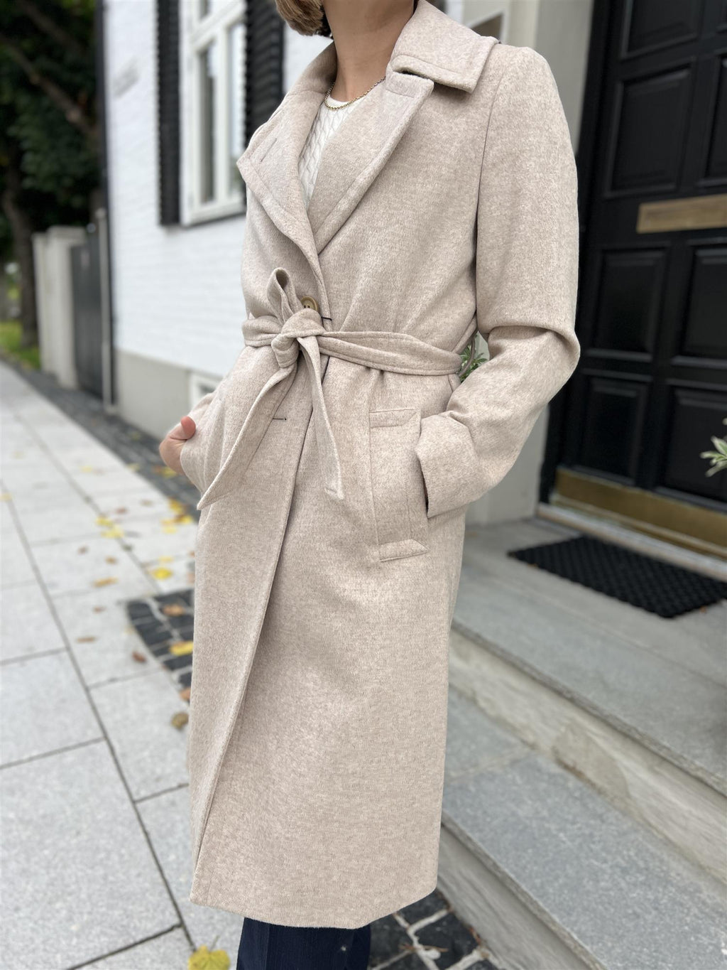 Sand Cashmere coat W-Clareta Belt