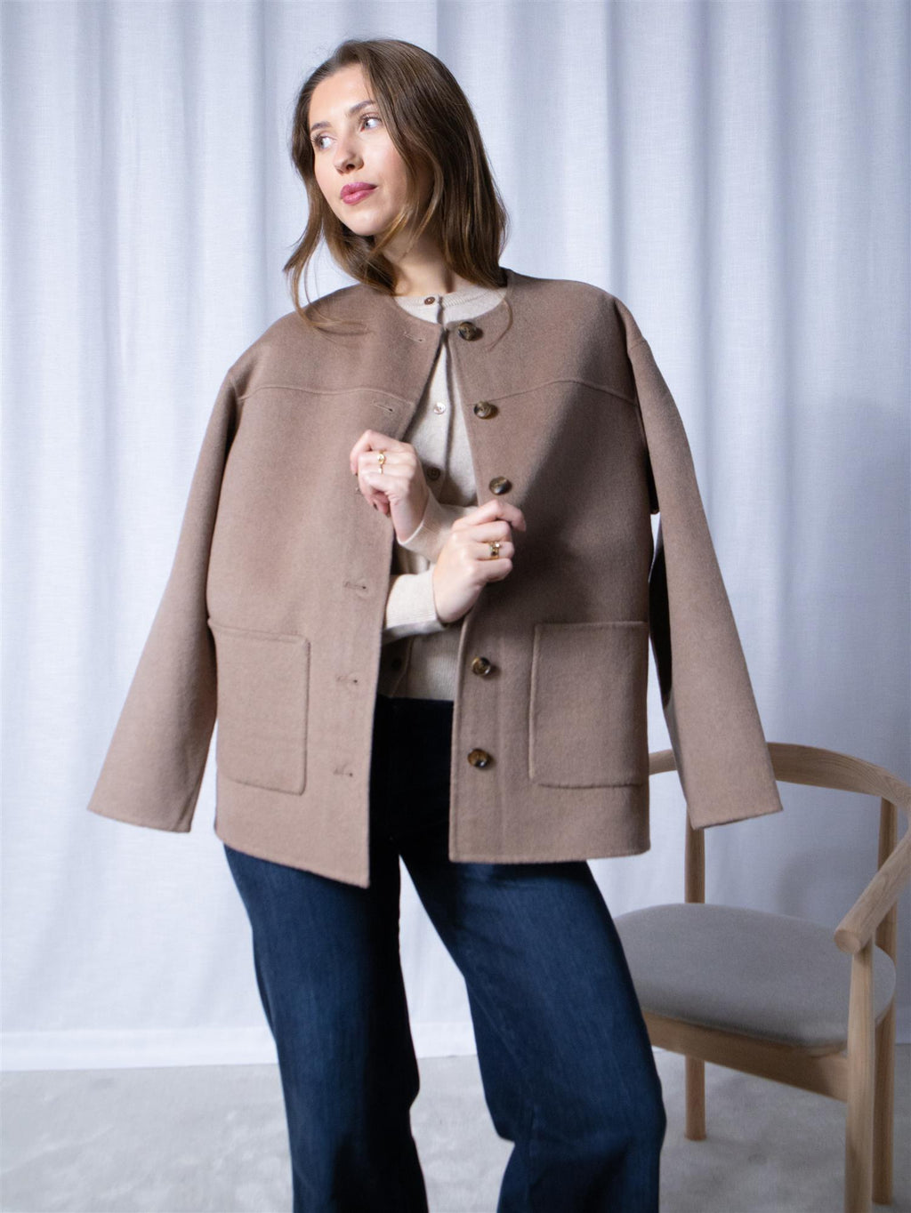 Lexington Double Faced Wool Blend Jacket Light Brown