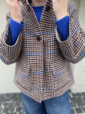 Gant Checked Cropped Wool Jacket College Blue