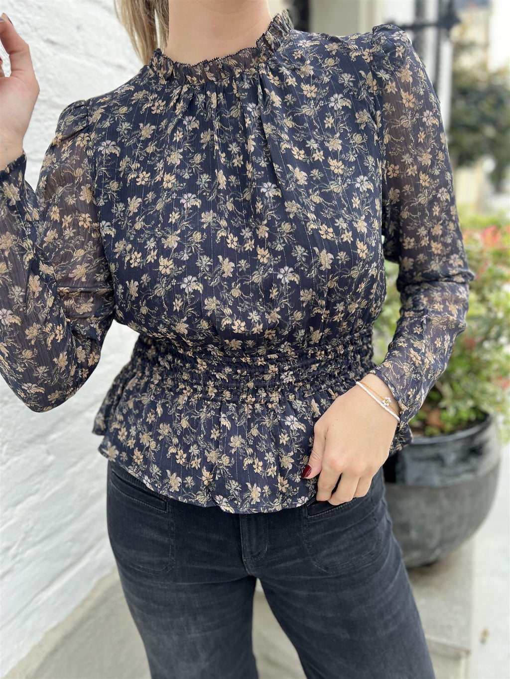 Camilla Pihl Dina Blouse Navy Dahlia Print