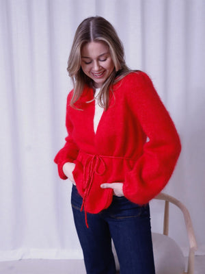 Ella&il Fredrikke Chunky Cardigan Bright Red