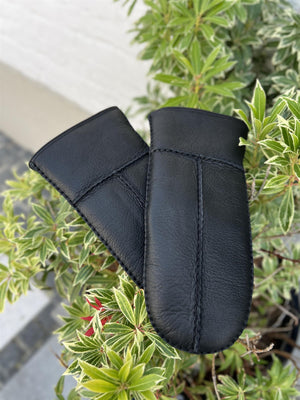 Gant Pleather Shearling Mittens Black