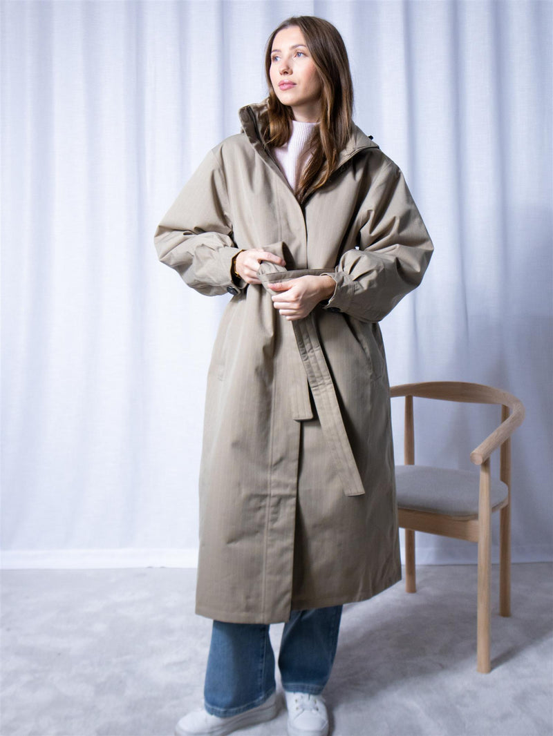 BRGN Rossby Maxi Coat Taupe pinstripe