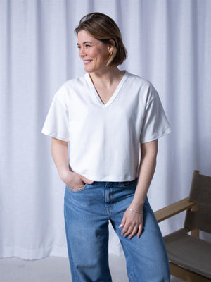 Julie Josephine Boxy V-neck Tee White