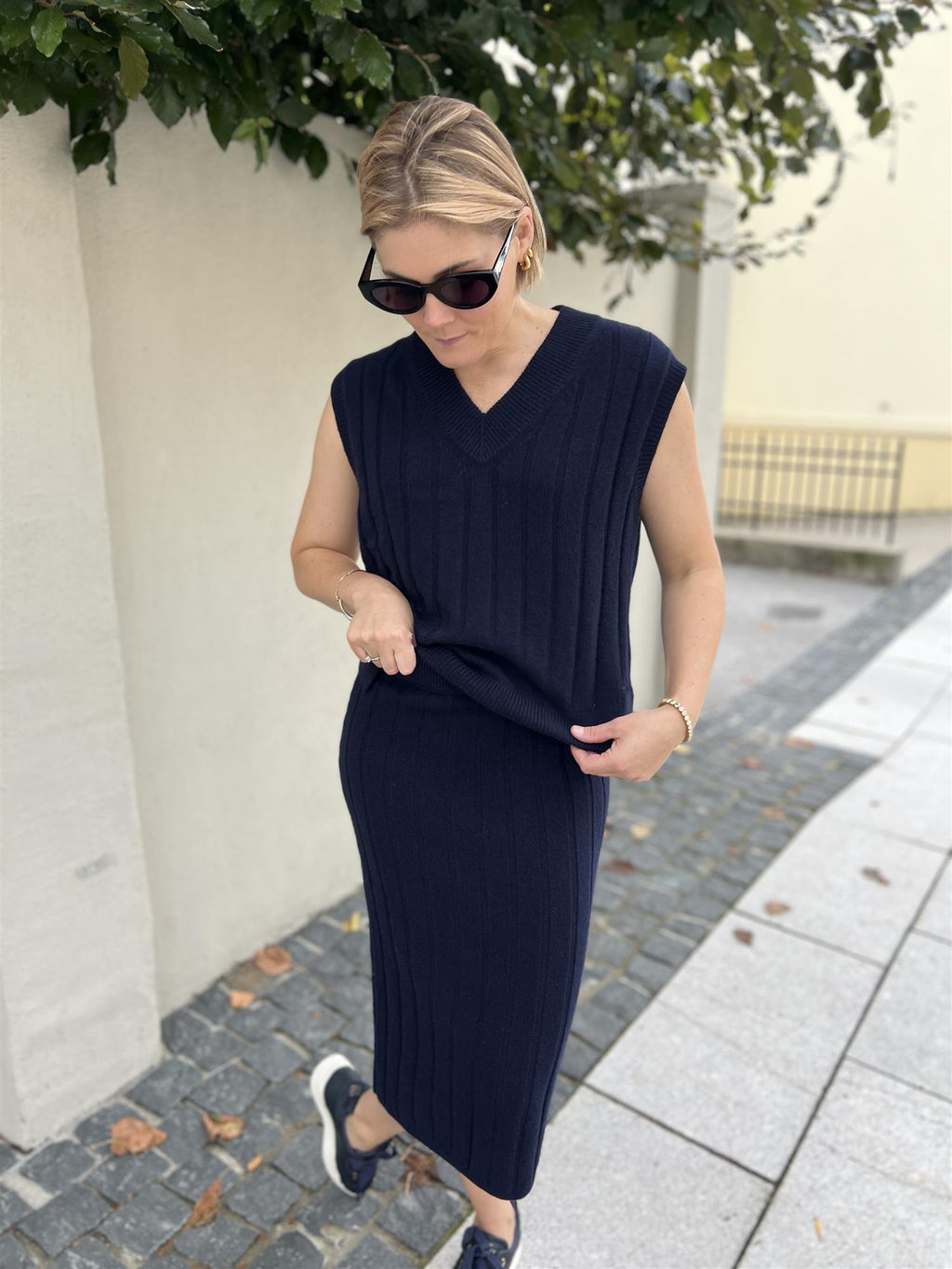 Gant Wide Ribbed Wool Skirt Evening Blue