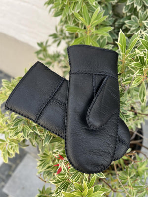 Gant Pleather Shearling Mittens Black